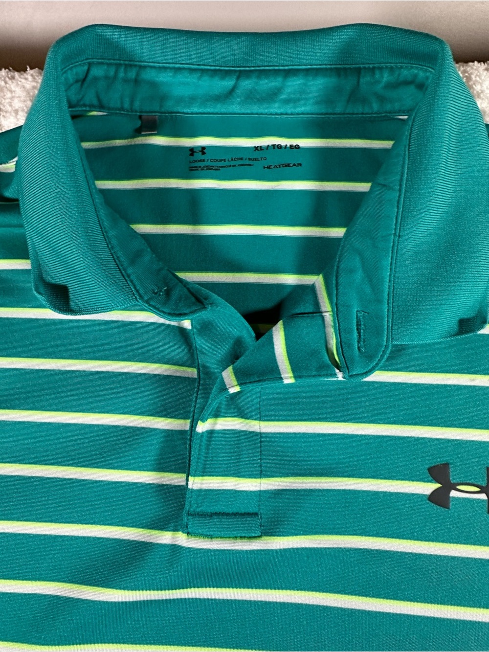Under Armour Men’s Teal and Light Green Striped Polo - Picture 5 of 10
